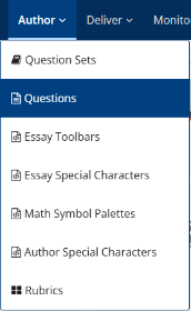 The questions dropdown of the Inspera Author module.